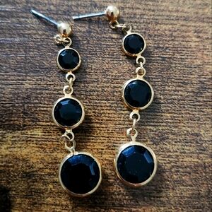 Black and gold tone drop earrings